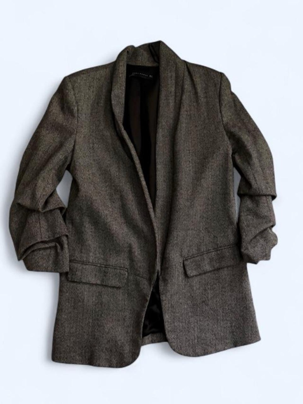 Zara Brown-Gray Shawl-Collar Blazer